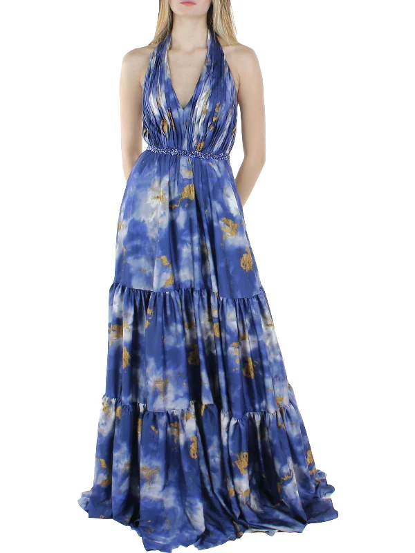 Women's Clothing For Holiday Travel Womens Embellished Maxi Halter Dress