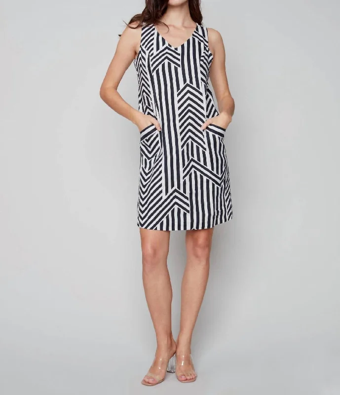 Women's Contemporary Clothing Linen A-Line Dress in Black And White
