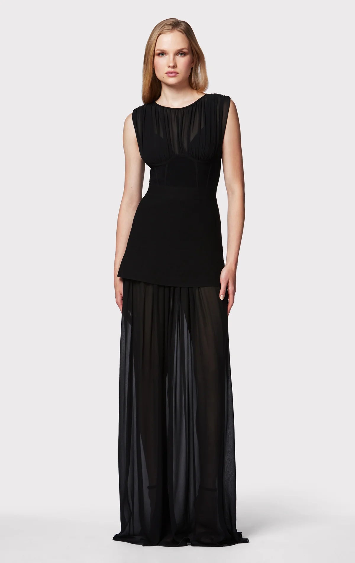Women's Professional Garments Milano Corest Silk Chiffon Ruched Gown - Black