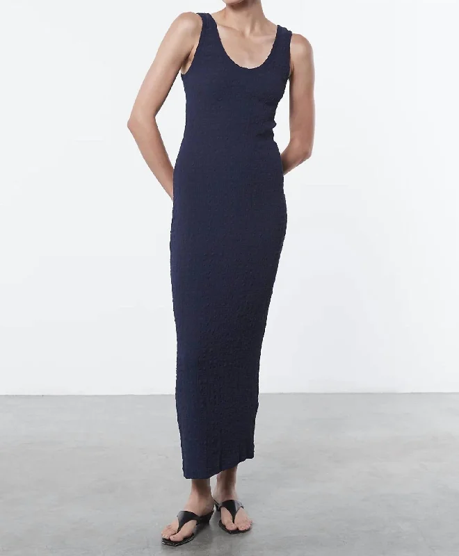 Women's Comfy Attire For Lounging Puckered Tank Dress Evening In Blue