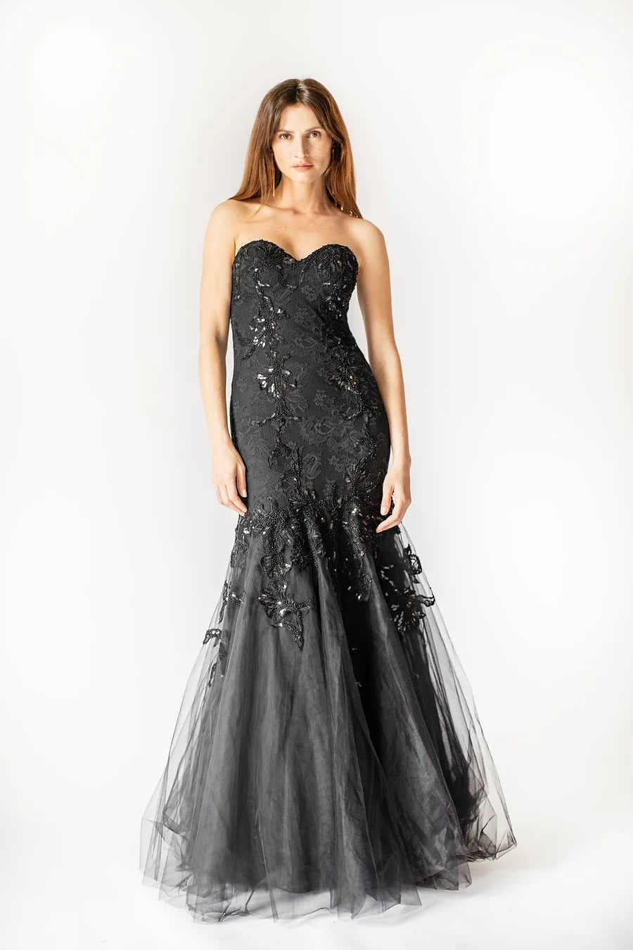 Chic Women's Clothing Online Strapless Tulle Mermaid Gown - Black