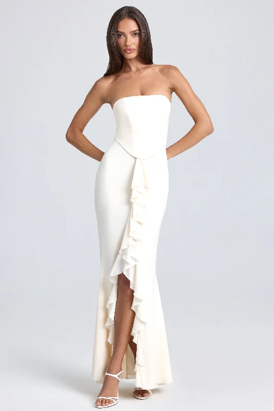 Chic Women's Garments Bandeau Ruffle-Trim Corset Gown in Ivory