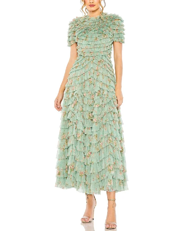 Casual Dresses for Women Mac Duggal Ruffle Tiered Short Sleeve A-Line Dress