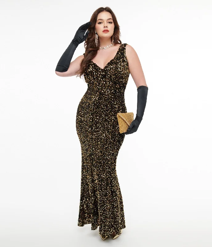 Women's Clothing Sets Unique Vintage 1930s Gold Sequin Goldwyn Gown