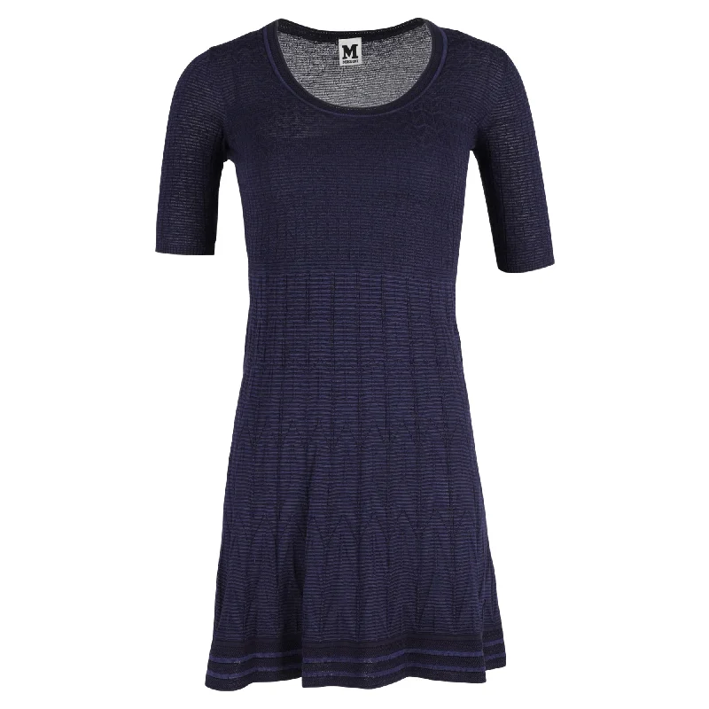 Women's Evening Wear Attire Missoni A-Line Dress in Navy Blue Wool