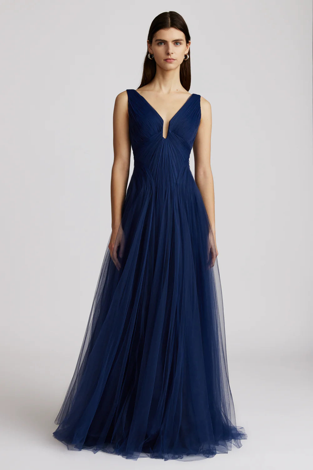 Women's Professional Clothes Pleated Tulle Gown - Dark Navy