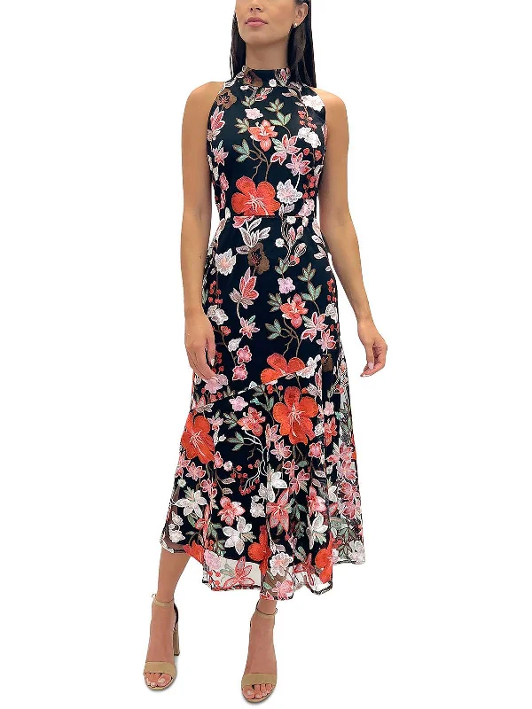 Women's Attire Womens Embroidered Tea Halter Dress