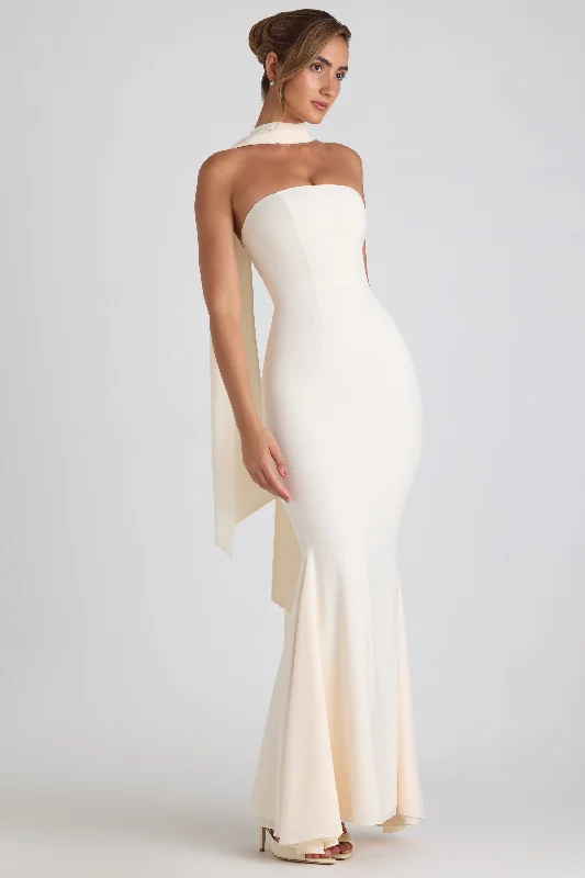 Formal Attire For Women Scarf-Detail Strapless Gown in Ivory