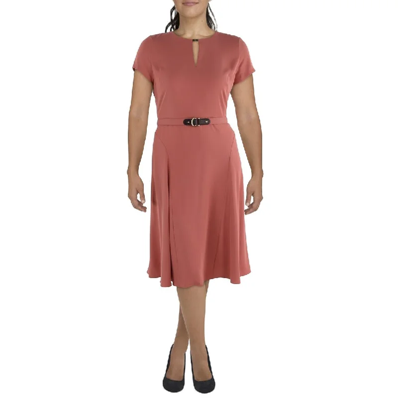 Chic Casual Wardrobe Essentials Womens Keyhole Knee-Length Wear To Work Dress