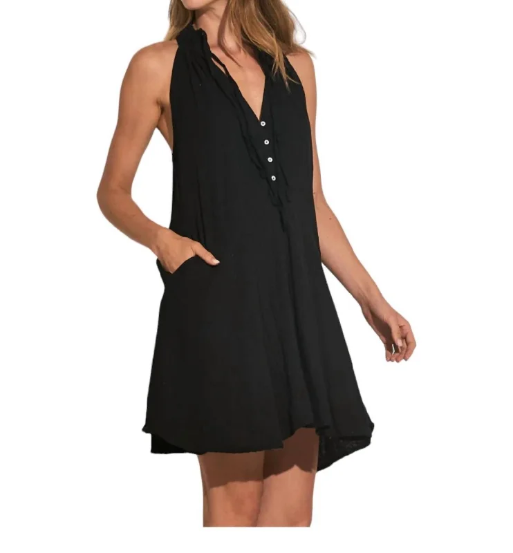 Women's Elegant Apparel Gauze Halter Dress In Black
