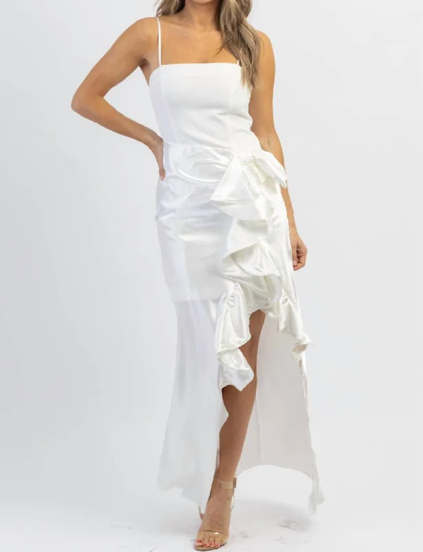 Women's Comfortable Lounge Garments Siobhan Side Ruffle Dress In White