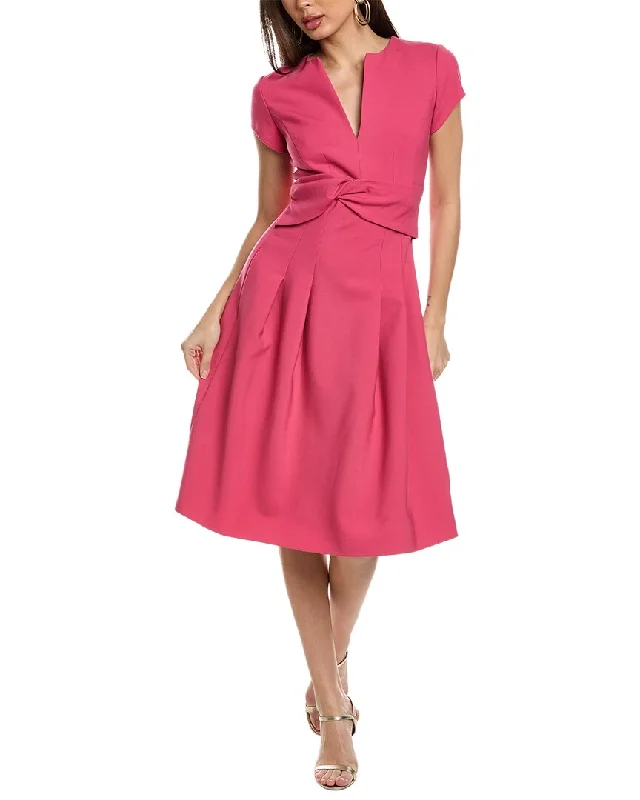 Women's Tailored Outfit Oscar de la Renta Split Neck Twist Wool-Blend A-Line Dress