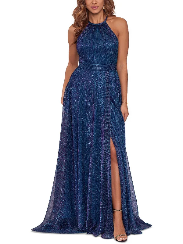 Boutique Dress Online Womens Metallic Maxi Halter Dress