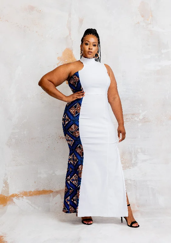 Women's Fashion-Forward Apparel Jalia Women's African Print Stretch Gown (Blue Tan Diamonds) - Clearance