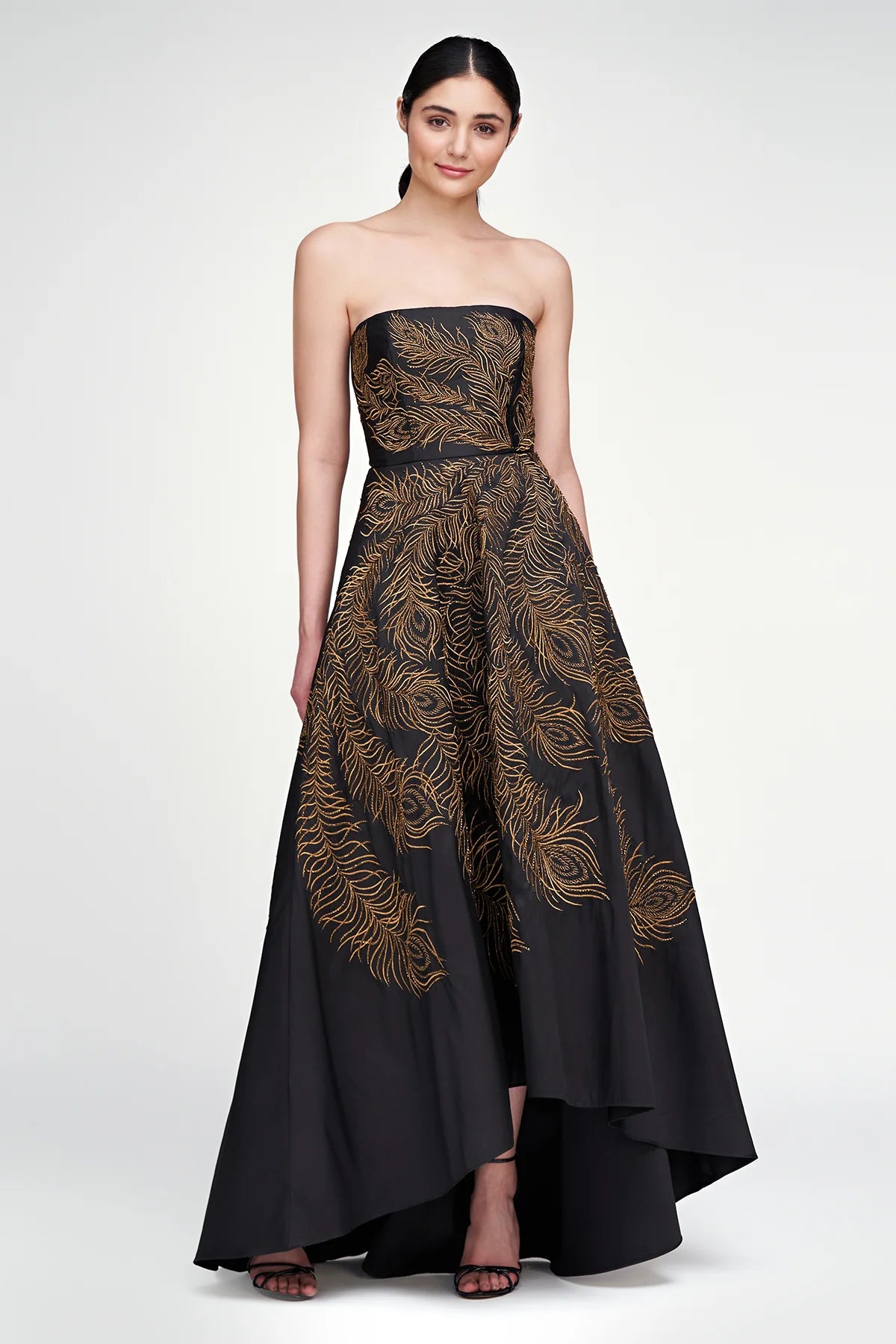 Women's Elegant Apparel Erica Feather Embroidered Gown - Black / Gold