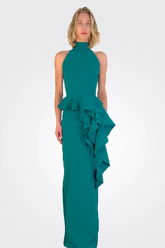 Women's Activewear Attire Ah Long Peplum Gown - Jade