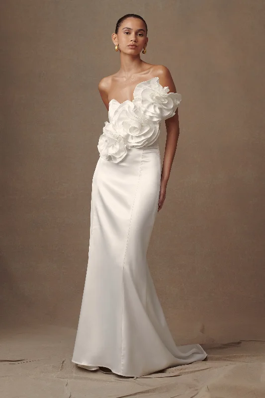 Online Boutique Stores Olivia Strapless Satin Rose Wedding Gown - White