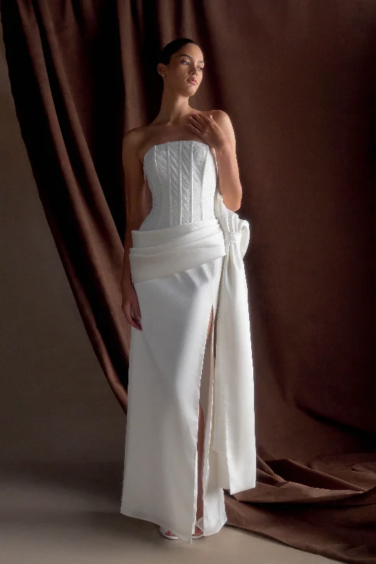 Plus Size Women Wear Galia Satin Corset Gown - White