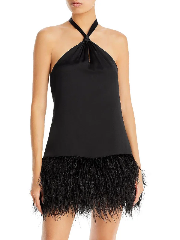 Women's Professional Attire Barb Womens Silk Feathers Halter Dress