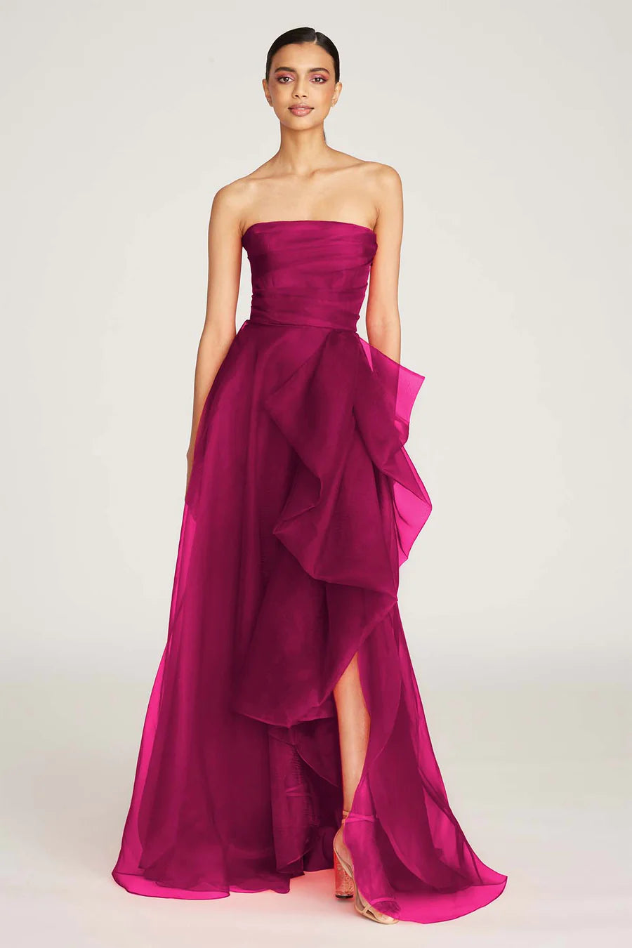 Women's Office Outfit Teresa Strapless Draped Gown - Sangria