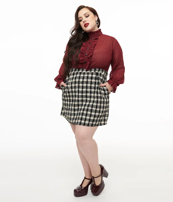 Minimalist Women's Fashion Clothing Smak Parlour Plus Size 1960s Burgundy & Plaid Ruffle Neck Empire A-Line Dress Minimalist Women's Fashion Clothing Smak Parlour Plus Size 1960s Burgundy & Plaid Ruffle Neck Empire A-Line Dress