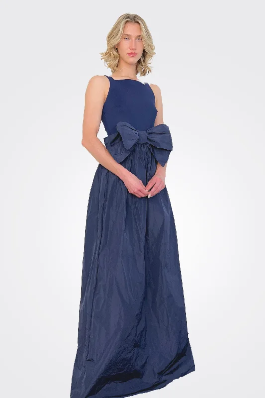 Affordable Luxury Women's Garments Harlee Taffeta Bow Gown - Blu Notte