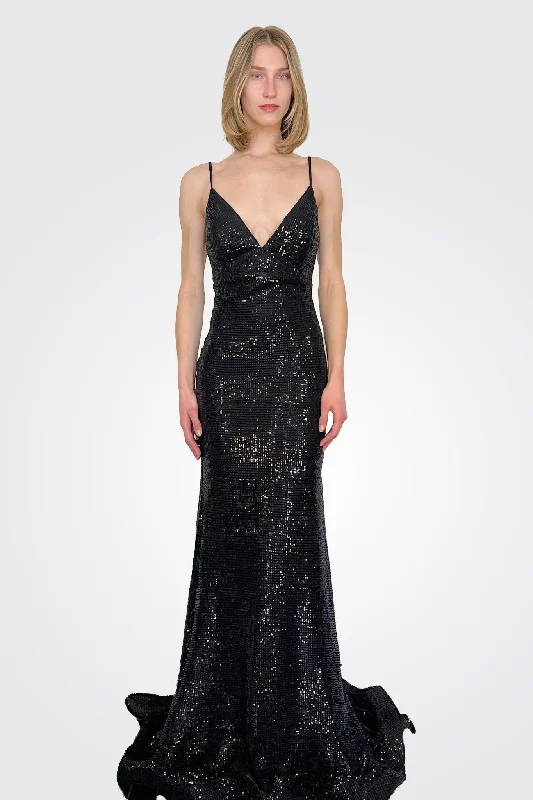 Trendy Online Boutiques Fitted Backless Sequin Gown - Black