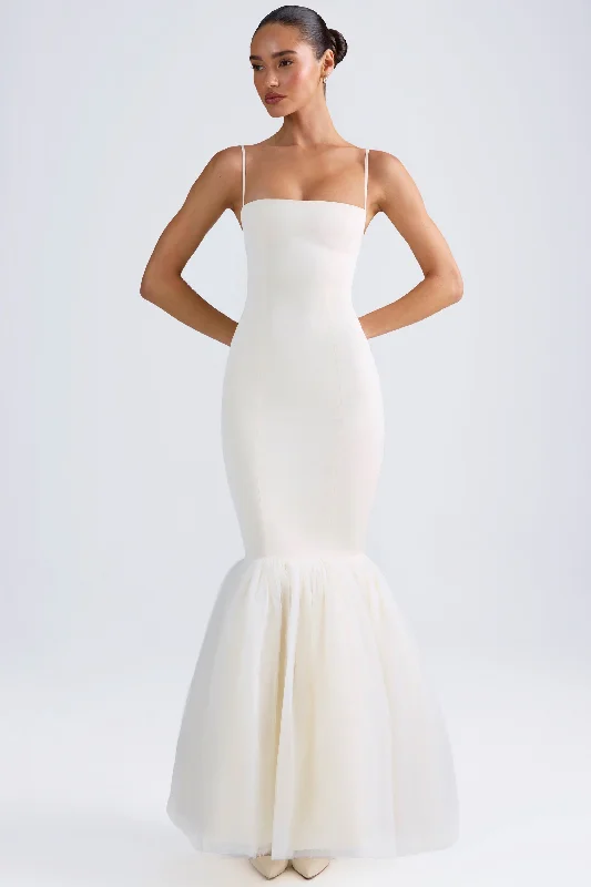 Women's Transitional Clothes Tulle Hem Fishtail Gown in Ivory