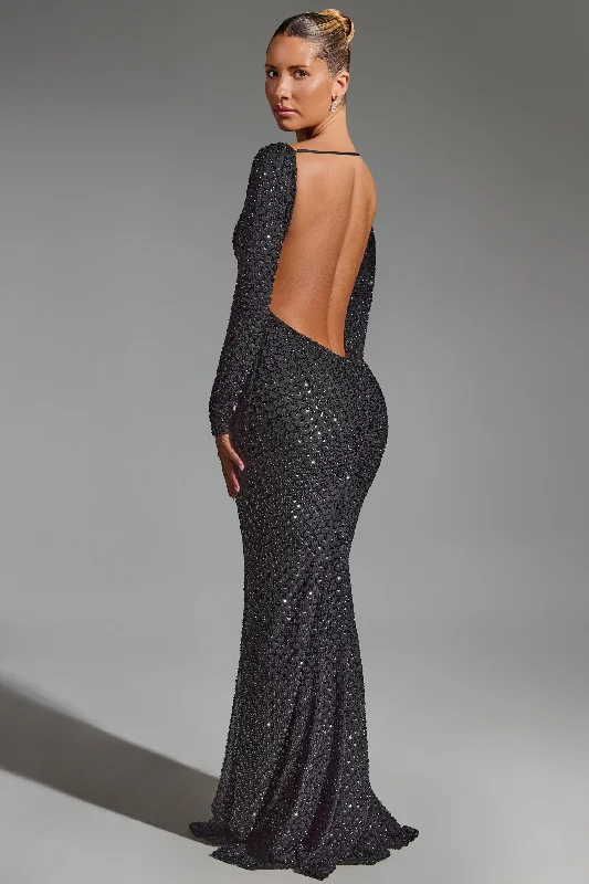 Women's Elegant Apparel Embellished Open-Back Gown in Black