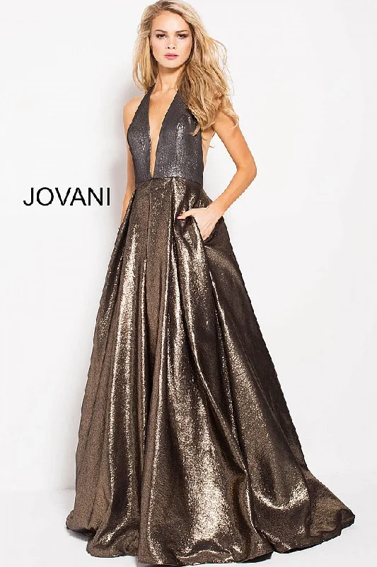 Women's Chic Outfit Halter Neck A-Line Gown - Gold/Silver