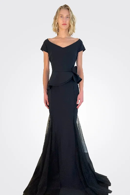 Chic Women's Attire Lady Illusion Tulle Gown - Black