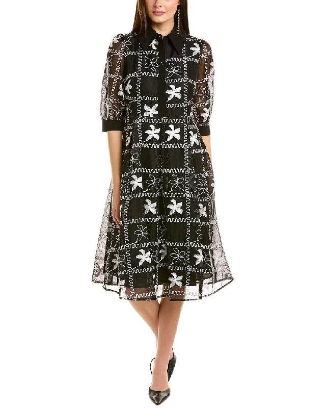 High Street Women's Fashion for Trendy Shoppers Gracia Embroidered Mesh A-Line Dress