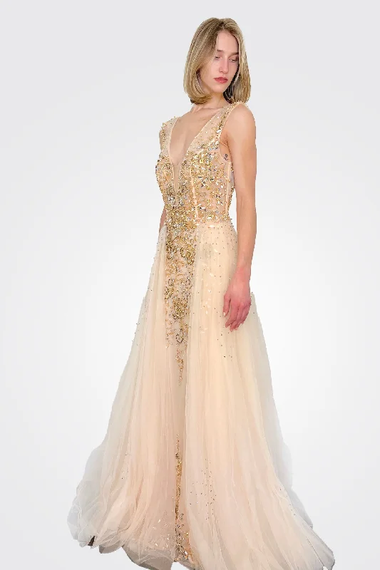 Women's Clothing For Outdoor Activities Sequin Tulle Gown - Blush