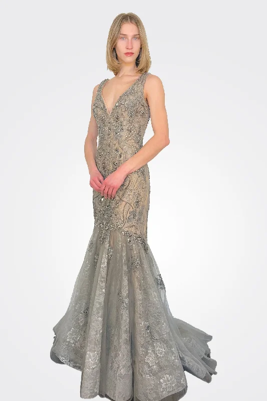 Women's Clothes For Outdoor Events Mermaid Sequence Gown - Gunmetal