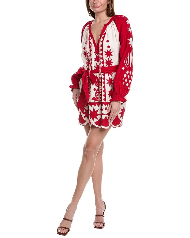 Women's Athletic Apparel FARM Rio Embroidered Linen-Blend A-Line Dress