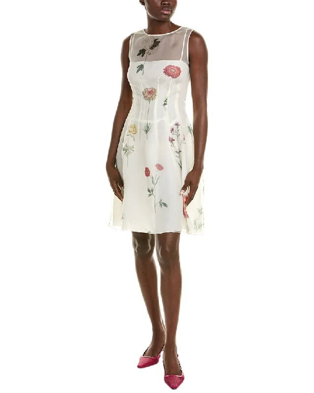 Luxury Women's Clothes Oscar de la Renta Botanical Organza Silk A-Line Dress