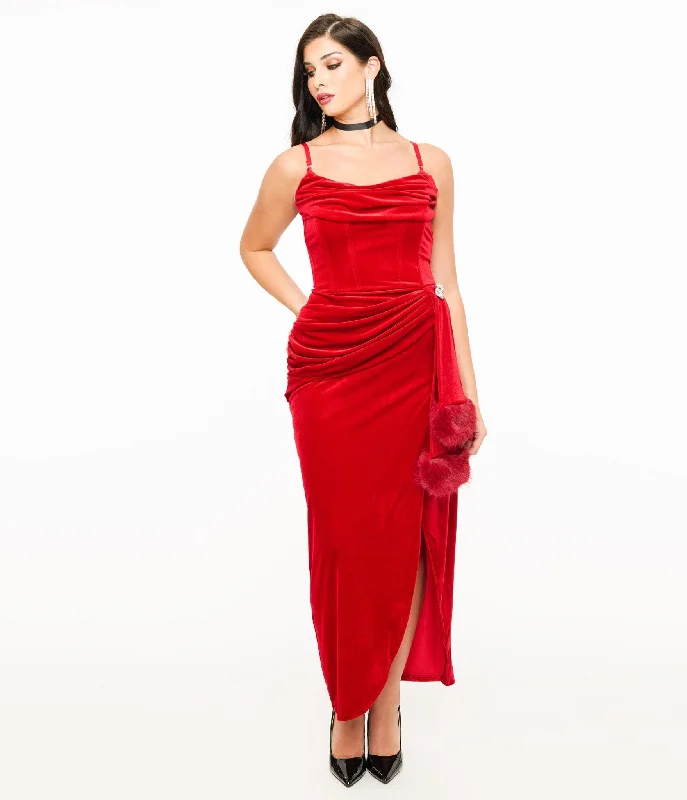 Women's Holiday Attire Weasel Wear Red Velvet Phantom Swag Gown