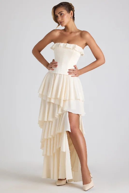 Women's Evening Wear Attire Tiered Corset Gown in Ivory