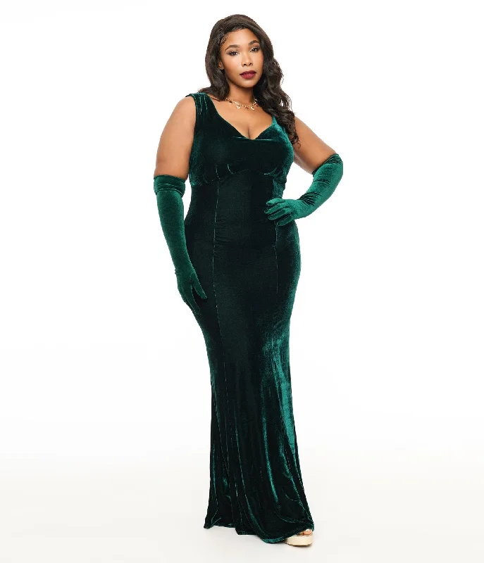Women's Evening Clothes Unique Vintage Plus Size 1930s Emerald Green Velvet Goldwyn Gown Women's Evening Clothes Unique Vintage Plus Size 1930s Emerald Green Velvet Goldwyn Gown
