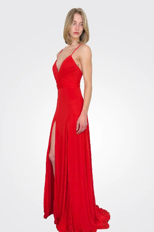 Women's Clothes For Work Events Double Slit Gown - Red