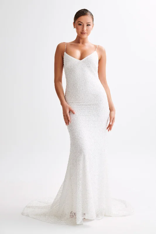 Women's Transitional Apparel Catalina Pearl Beaded Wedding Gown - White