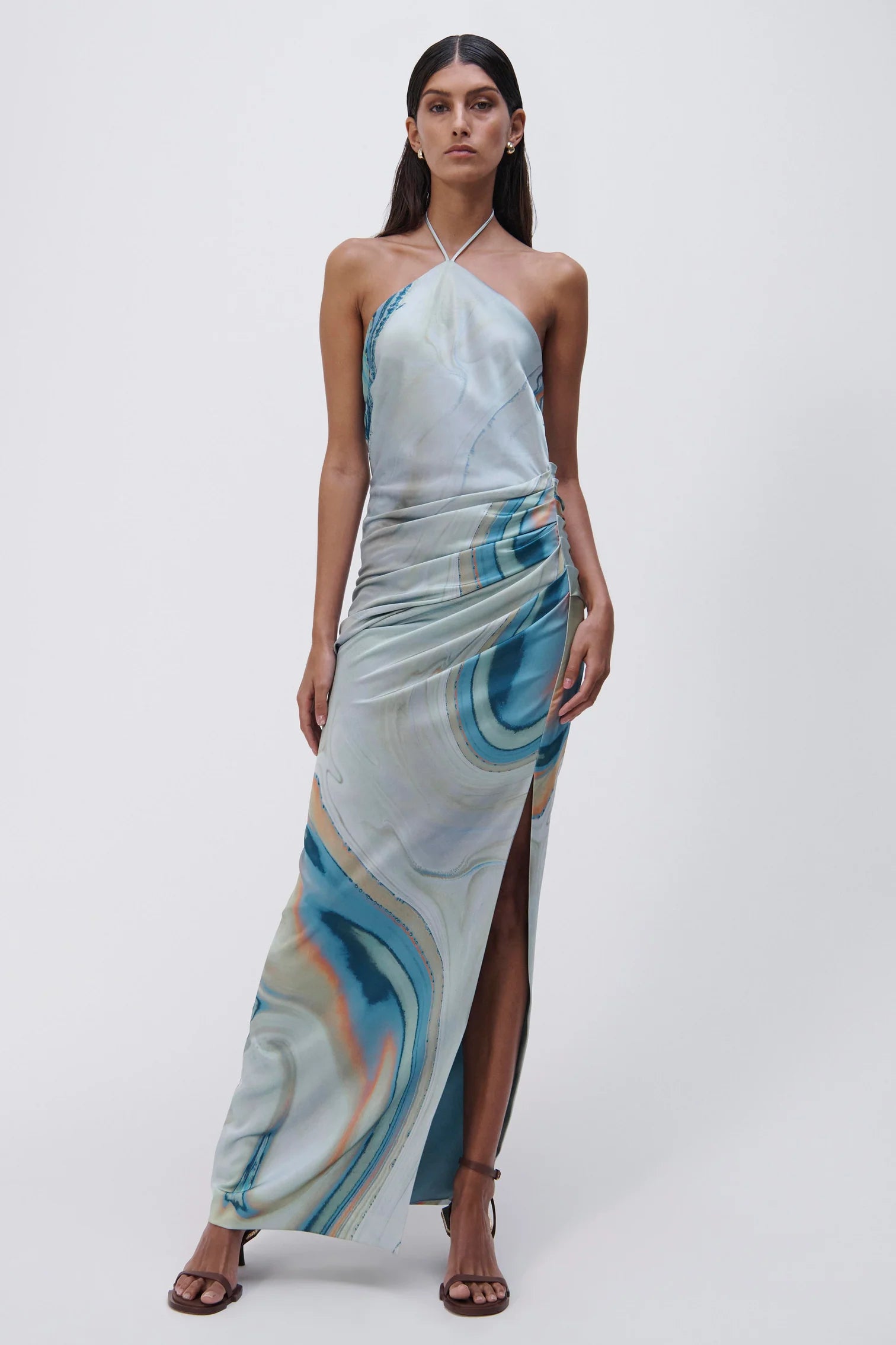 Modern Women's Attire Hansel Satin Gown - Laguna Marble Print