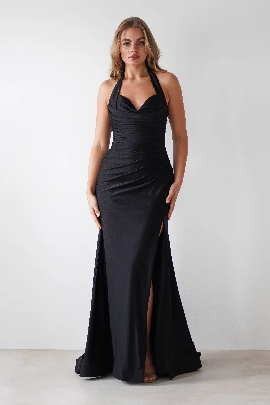 Women's Transitional Outfit Adele Stretchy Halterneck Gown | Black