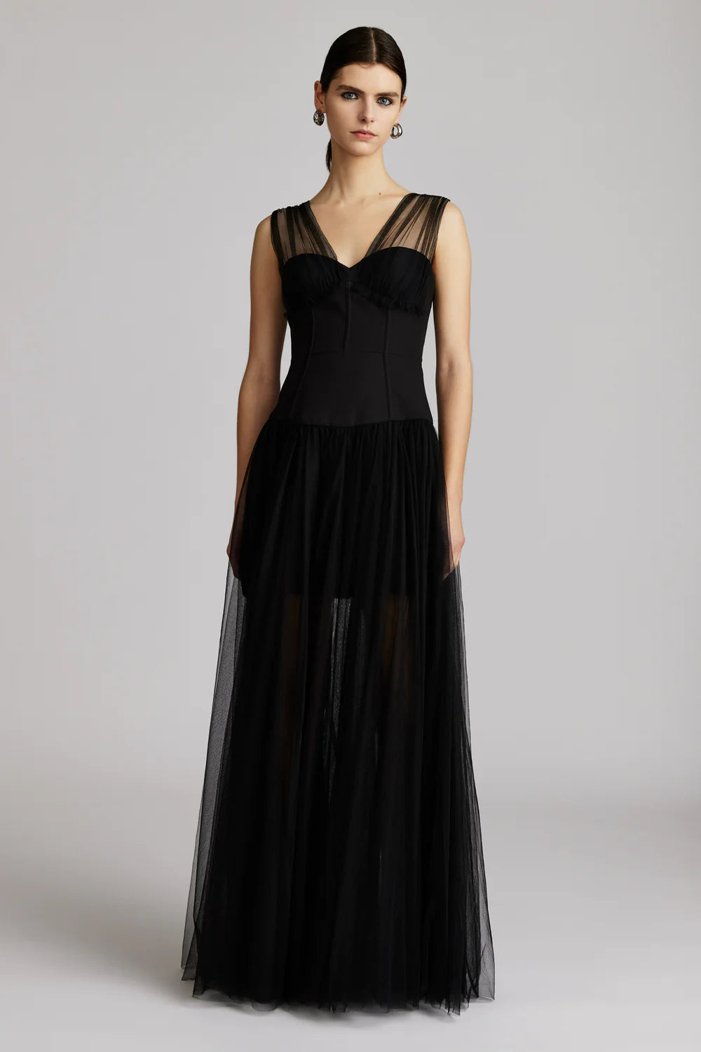 Fashionable Women's Outfit Bustier Tulle Gown - Black