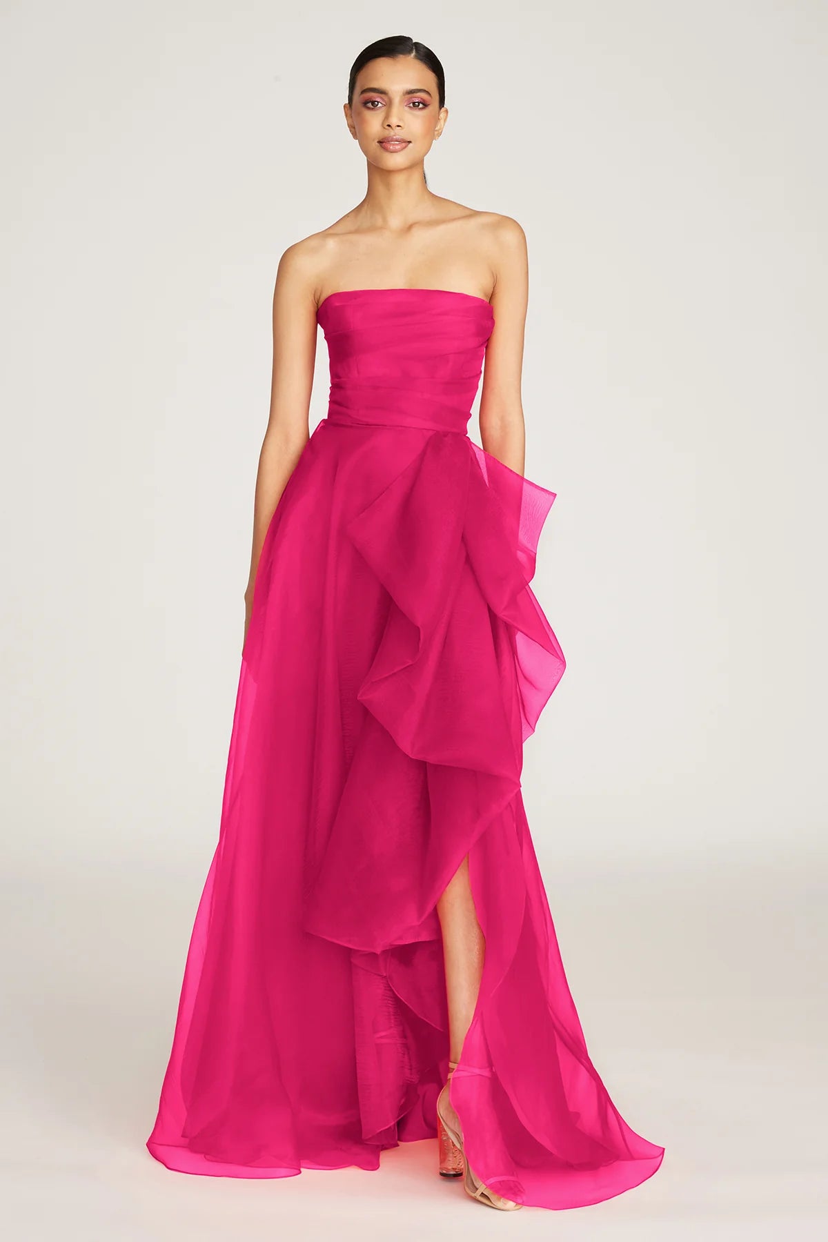 Versatile Women's Fashion Teresa Strapless Draped Gown - Passionfruit