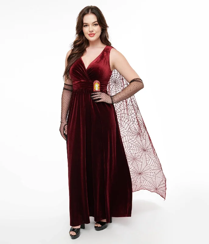 Women's Outerwear for All Weather Conditions Disney Hocus Pocus Collection by Unique Vintage Burgundy Velvet & Spiderweb Sequin Cape Gown Women's Outerwear for All Weather Conditions Disney Hocus Pocus Collection by Unique Vintage Burgundy Velvet & Spiderweb Sequin Cape Gown