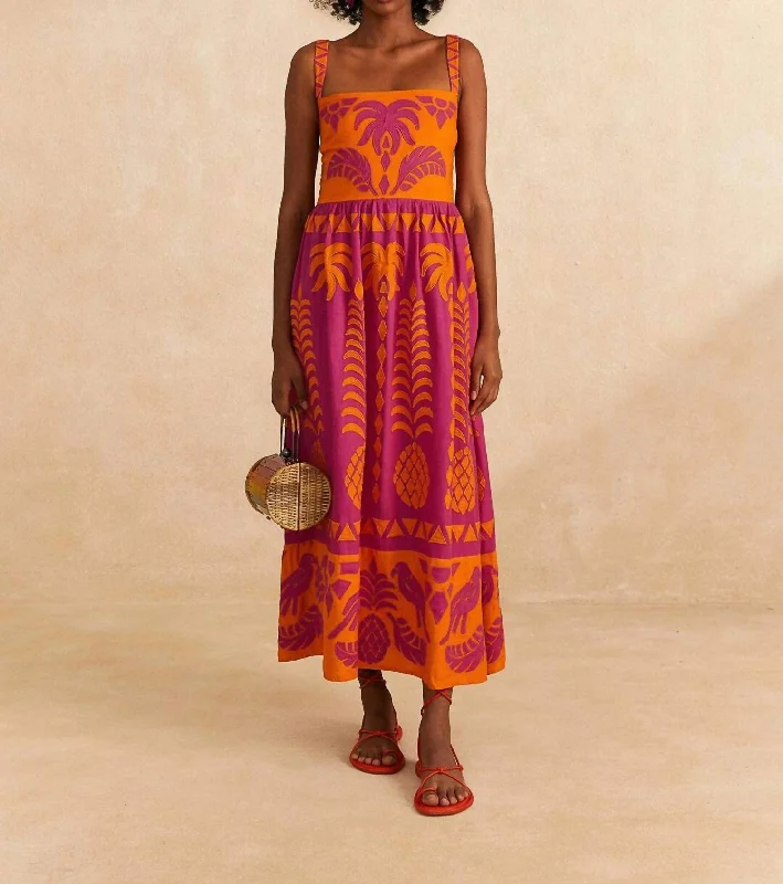 Chic Women's Clothing for Date Nights Pineapple Love Cutwork Dress In Orange