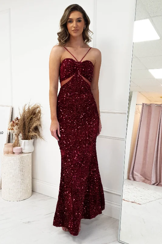Women's Relaxed Outfit Kennedy Sequin Bodycon Gown | Burgundy