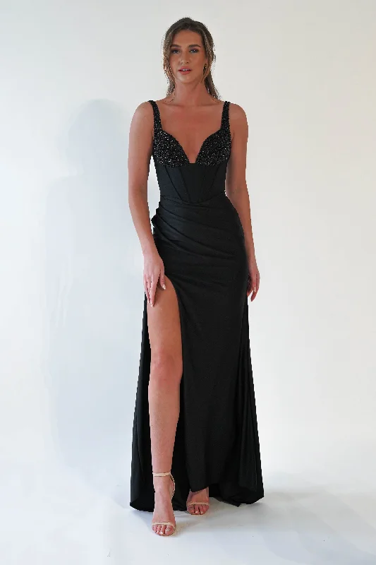 Women's Wedding Apparel Electra Pearl Cup Corset Gown | Black