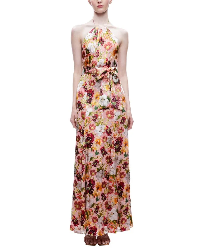 Women's Resort Attire alice + olivia Dita Tie Neck Silk-Blend Halter Dress